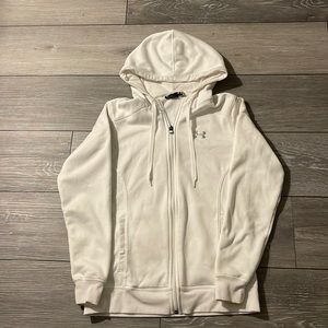 Women’s white semi-fitted under armour full zip hoodie.